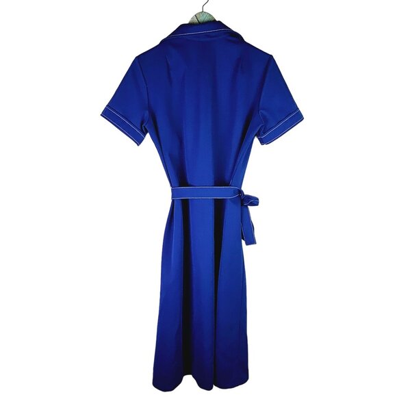 Vintage 1960's Contima Button-up Navy Blue Shift Collared Midi Dress, 16 - Picture 8 of 10